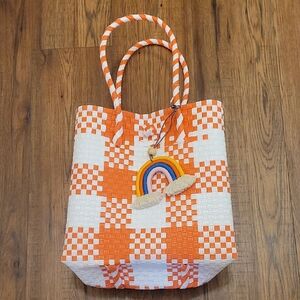 Orange and White Checkered Tote Bag